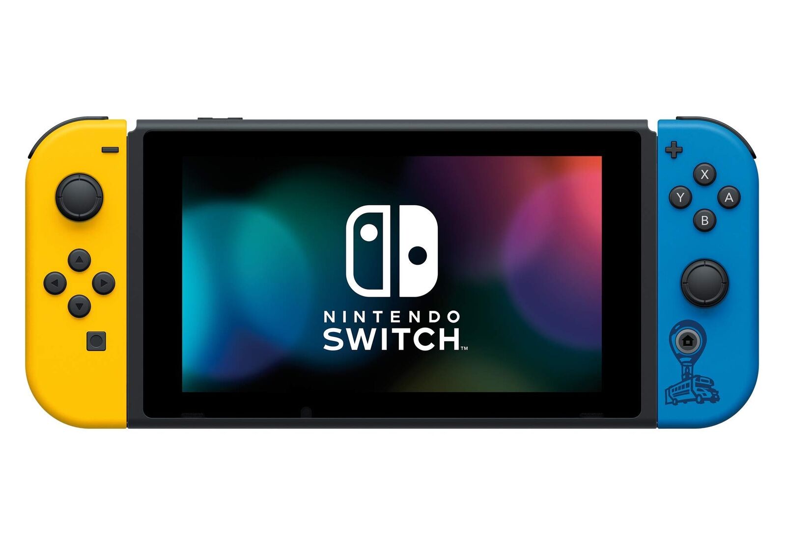 Nintendo switch with yellow and blue Joy-Con.