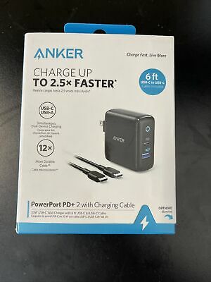 Anker 2-Port PowerPort 33W Power Delivery Wall Charger (with 6' PowerLine II USB-C to USB-C Cable) - Black 