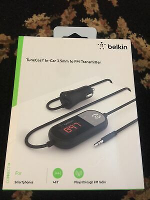 Belkin 1-port USB-A TuneCast In-Car 3.5mm Aux Audio to FM Transmitter - Black 