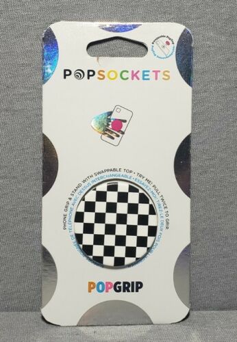 PopSockets PopGrip Black White Checker Phone Grip Stand Swappable NEW Authentic