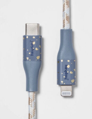 Heyday 6' to USB-C Braided Cable for iPhone Gray Teal Gold Flake
