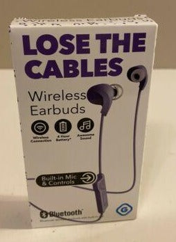 2 Pk GEMS Lose The Cables Wireless Bluetooth Earbuds w/Mic & Vol Control-Purple