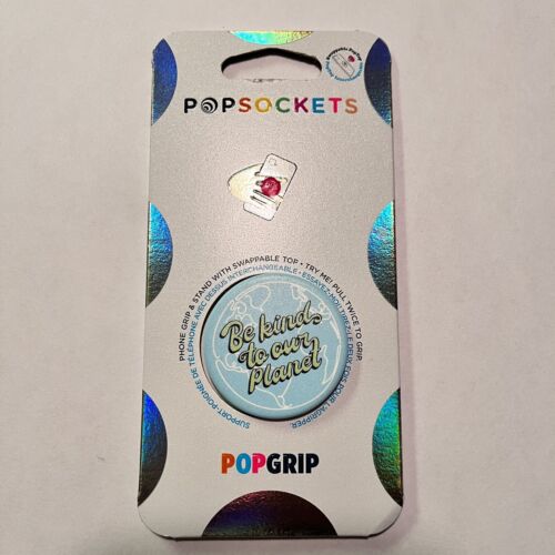 PopSockets PopGrip Premium Phone Grip Stand Swappable Be Kind To Our Planet Blue